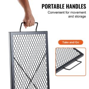 X-Marks Fire Pit Grill Grate, Rectangle Cooking Grate, Heavy Duty Steel Campfire BBQ Grill Grid with Handle & Support X Wire, Portable Camping Cookware for Outside Party Gathering, 32 Inch Black