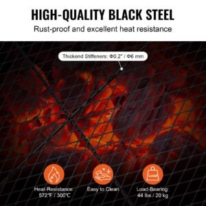 X-Marks Fire Pit Grill Grate, Round Cooking Grate, Heavy Duty Steel Campfire BBQ Grill Grid with Handle and Support X Wire, Portable Camping Cookware for Outside Party & Gathering, 30 Inch Black