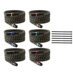 XLR Cable 25 ft, 6 Pack, Shielded Balanced DMX Male to Female Microphone Cables, Gold-Plated 3-Pin XLR Mic Speaker Cord Wires, for Stage Lighting, Microphones, Amplifier, Mixer, Speaker Systems