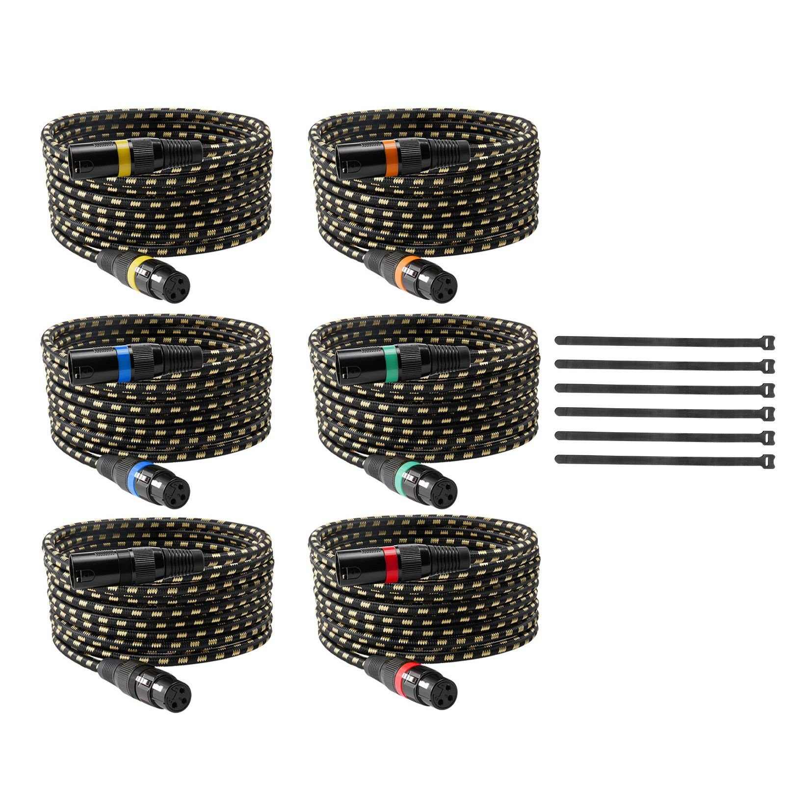 xlr cable 25 ft, 6 pack, shielded balanced dmx male to female microphone cables, gold plated 3 pin xlr mic speaker cord wires, for stage lighting, microphones, amplifier, mixer, speaker systems