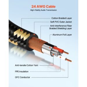 xlr cable 25 ft, 6 pack, shielded balanced dmx male to female microphone cables, gold plated 3 pin xlr mic speaker cord wires, for stage lighting, microphones, amplifier, mixer, speaker systems