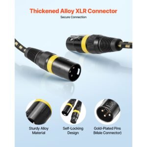 xlr cable 25 ft, 6 pack, shielded balanced dmx male to female microphone cables, gold plated 3 pin xlr mic speaker cord wires, for stage lighting, microphones, amplifier, mixer, speaker systems