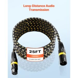 xlr cable 25 ft, 6 pack, shielded balanced dmx male to female microphone cables, gold plated 3 pin xlr mic speaker cord wires, for stage lighting, microphones, amplifier, mixer, speaker systems