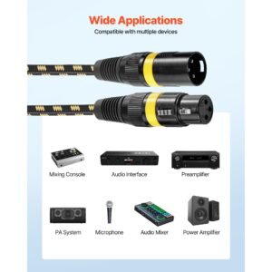 xlr cable 25 ft, 6 pack, shielded balanced dmx male to female microphone cables, gold plated 3 pin xlr mic speaker cord wires, for stage lighting, microphones, amplifier, mixer, speaker systems
