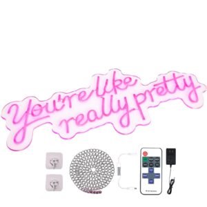 You're Like Really Pretty Neon Sign, 27.5" x 12" Pink LED Neon Signs for Wall Decor, Large Lights Sign with Remote Control and Power Adapter, Used for Party, Wedding, Living Room, Office