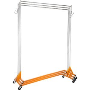 Z Rack, Industrial Grade Z Base Garment Rack, Height Adjustable Rolling Z Garment Rack, Sturdy Steel Z Base Clothing Rack with Lockable Casters, for Home Clothing Store Display Orange (3 Sets)
