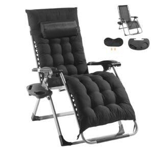 Zero Gravity Chair, 26 inch Zero Gravity Recliner Lounge Chair for Indoor and Outdoor, Adjustable Anti Gravity Chair with Cushion, Headrest, Footrest, and Cupholder, 500 lbs, Black