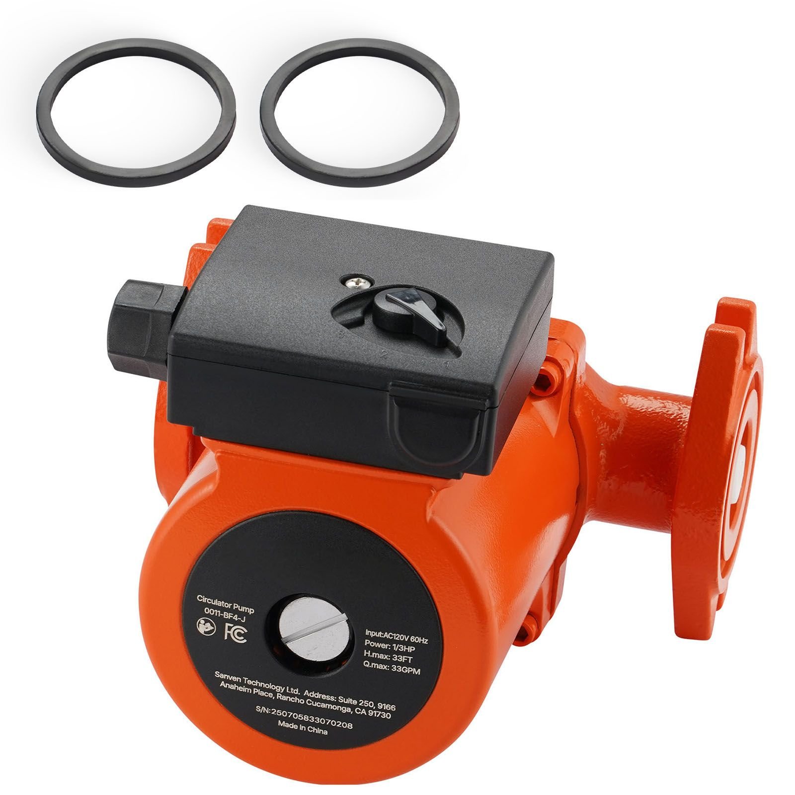 0011 bf4 j cast iron circulator pump, 33 gpm, ac 120v 33 ft hot water recirculating circulation pump, 1 1/4 in flange connection, 3 speed adjustment, quiet operation, for home heating system
