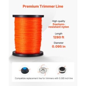 0.095 in 1280 ft string trimmer line, orange heavy duty weed eater string, premium nylon universal replacement trimmer line spool with twisted design, suitable for professional & homeowner use