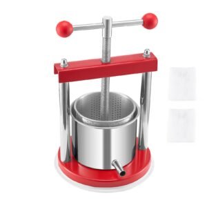 0.44 Gal/1.65L Fruit Wine Press, 2 Stainless Steel Barrels, Manual Juice Maker, Cider Apple Grape Tincture Honey Olive Oil Making Press with T-Handle for Outdoor Kitchen Home