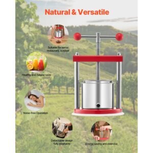 0.44 gal/1.65l fruit wine press, 2 stainless steel barrels, manual juice maker, cider apple grape tincture honey olive oil making press with t handle for outdoor kitchen home