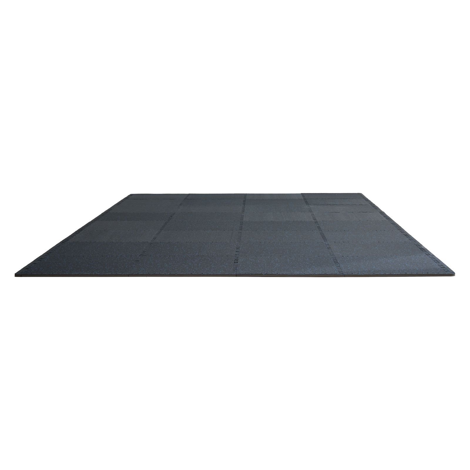 0.56 inch thick gym floor mats, 12 tiles rubber top with eva foam, 25" x 25" gym flooring workout mats with 48 sq.ft coverage, interlocking puzzle gym mats for gym, home, garage, black & blue