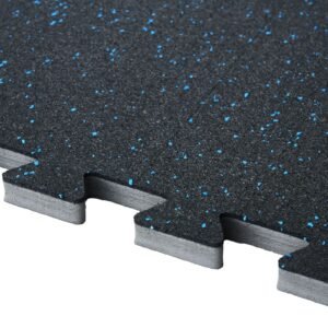 0.56 inch thick gym floor mats, 25 tiles rubber top with eva foam, 25" x 25" gym flooring workout mats with 100sq.ft coverage, interlocking puzzle gym mats for gym, home, garage, black & blue