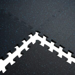 0.56 inch thick gym floor mats, 25 tiles rubber top with eva foam, 25" x 25" gym flooring workout mats with 100sq.ft coverage, interlocking puzzle gym mats for gym, home, garage, black & blue