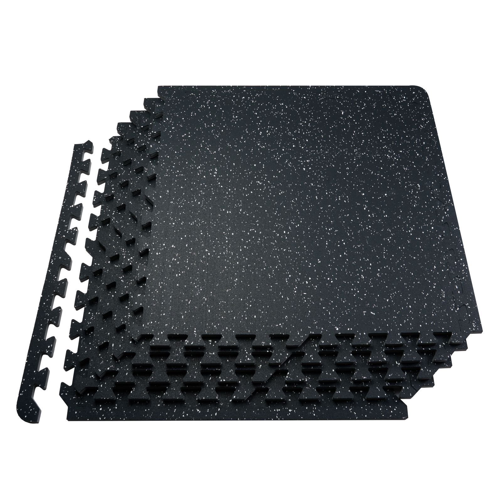 0.56 inch thick gym floor mats, 25 tiles rubber top with eva foam, 25" x 25" gym flooring workout mats with 100sq.ft coverage, interlocking puzzle gym mats for gym, home, garage, black & white