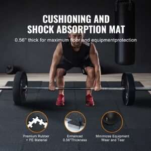 0.56 inch thick gym floor mats, 6 tiles rubber top with eva foam, 25" x 25" gym flooring workout mats with 25 sq.ft coverage, interlocking puzzle gym mats for gym, home, garage, black & blue