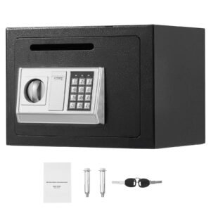 0.6 Cubic Feet Drop Safe, Drop Slot Safe Box with Password and Turn Knob, Heavy Duty Compact Cash Depository Box with a Front Lock Slot for Cash, Bank Slips, Jewelry, Documents, Bills, Black
