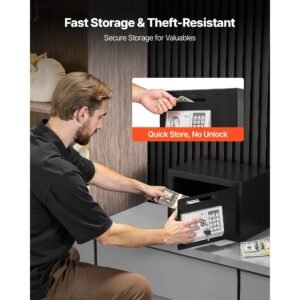 0.6 cubic feet drop safe, drop slot safe box with password and turn knob, heavy duty compact cash depository box with a front lock slot for cash, bank slips, jewelry, documents, bills, black