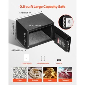 0.6 cubic feet drop safe, drop slot safe box with password and turn knob, heavy duty compact cash depository box with a front lock slot for cash, bank slips, jewelry, documents, bills, black