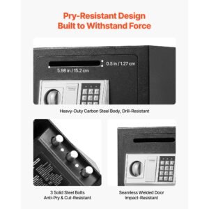 0.6 cubic feet drop safe, drop slot safe box with password and turn knob, heavy duty compact cash depository box with a front lock slot for cash, bank slips, jewelry, documents, bills, black