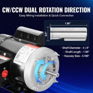 0.75HP Electric Motor 1725 rpm, AC 115V/230V, 56 Frame, Air Compressor Motor Single Phase, 5/8" Keyed Shaft, CW/CCW Rotation for Agricultural Machinery and General Equipment