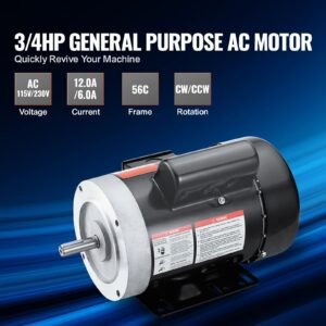 0.75hp electric motor 1725 rpm, ac 115v/230v, 56c frame, air compressor motor single phase, 5/8" keyed shaft, cw/ccw rotation for agricultural machinery and general equipment