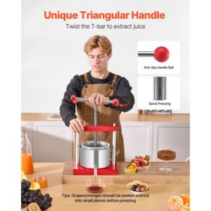 0.8 gal/3l fruit wine press, 2 stainless steel barrels, manual juice maker, cider apple grape tincture honey olive oil making press with t handle for outdoor kitchen home