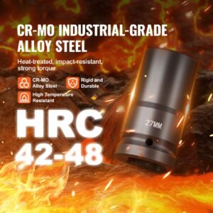 1" drive impact socket set, 8 piece deep socket set metric 27 41mm, 6 point cr mo alloy steel for auto repair, easy to read size markings, rugged construction, includes storage case