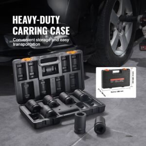 1" drive impact socket set, 8 piece deep socket set metric 27 41mm, 6 point cr mo alloy steel for auto repair, easy to read size markings, rugged construction, includes storage case