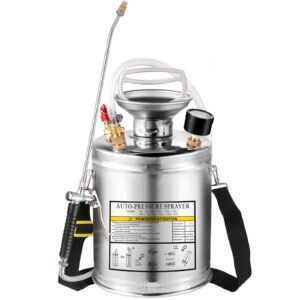 1 gallon stainless steel sprayer, 12" wand & 3ft reinforced hose, hand pump sprayer with pressure gauge, safety valve & adjustable nozzle, garden weed sprayer for lawn, gardening, sanitizing