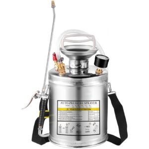 1 gallon stainless steel sprayer, 12" wand & 3ft reinforced hose, hand pump sprayer with pressure gauge, safety valve & adjustable nozzle, garden weed sprayer for lawn, gardening, sanitizing