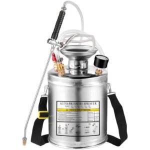 1 gallon stainless steel sprayer, 12" wand & 3ft reinforced hose, hand pump sprayer with pressure gauge, safety valve & adjustable nozzle, garden weed sprayer for lawn, gardening, sanitizing