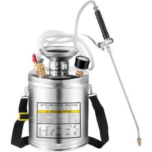 1 gallon stainless steel sprayer, 12" wand & 3ft reinforced hose, hand pump sprayer with pressure gauge, safety valve & adjustable nozzle, garden weed sprayer for lawn, gardening, sanitizing