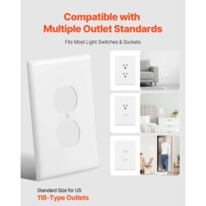 1 gang duplex outlet covers, 10 pack standard size wall outlet cover, unbreakable and impact resistant polycarbonate thermoplastic, dual receptacle faceplate, for electrical outlets, white