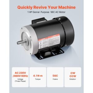 1 hp electric motor, 1725rpm air compressor motor, cw/ccw rotation, 5/8 inch shaft diameter, 1.88inch shaft length, 4.1n.m torque, three phase, tefc cooling, 230v/460v, 56c frame