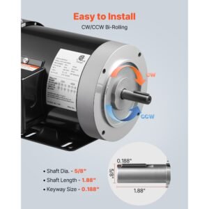 1 hp electric motor, 1725rpm air compressor motor, cw/ccw rotation, 5/8 inch shaft diameter, 1.88inch shaft length, 4.1n.m torque, three phase, tefc cooling, 230v/460v, 56c frame