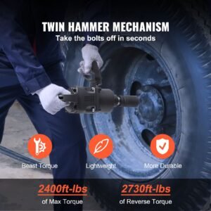 1 inch air impact wrench, up to 2730 ft lbs reverse torque output 1" pneumatic impact gun lightweight w/ 2 handles for heavy duty repairs and maintenance
