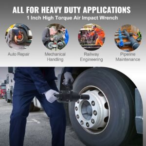 1 inch air impact wrench, up to 2730 ft lbs reverse torque output 1" pneumatic impact gun lightweight w/ 2 handles for heavy duty repairs and maintenance