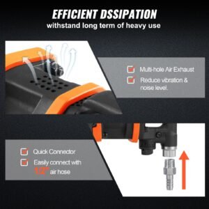 1 inch air impact wrench, up to 3160 ft lbs high reverse torque output 1" pneumatic impact gun w/ 8 inch extended anvil & carrying case for heavy duty repairs and maintenance