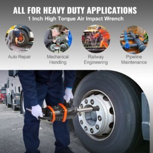 1 inch air impact wrench, up to 5175 ft lbs beast reverse torque output pneumatic impact gun w/ 8 inch extended anvil for repairs and maintenance of heavy duty machinery / semi truck / bus