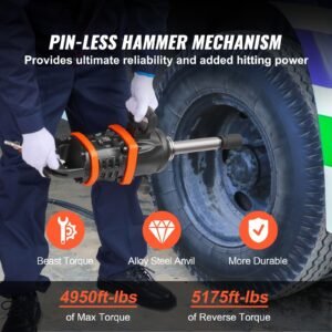1 Inch Air Impact Wrench, Up to 5175 ft-lbs Beast Reverse Torque Output Pneumatic Impact Gun w/ 8 Inch Extended Anvil for Repairs and Maintenance of Heavy Duty Machinery / Semi-Truck / Bus