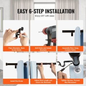 1 inch double curtain rods 36 to 72 inches(3 6ft), drapery rods for windows 24 to 68 inches, telescoping dual curtain rod with round finials, black