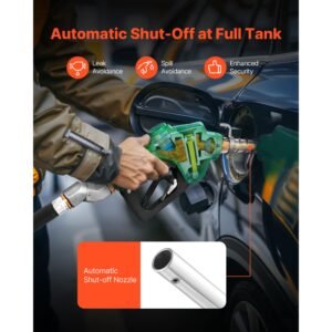 1 inch npt automatic fuel nozzle, max flow rate 21.6 gpm, auto shut off diesel gas pump nozzle with 3 speed trigger lock & 1 3/16 in (od=30.1 mm) spout for gasoline, diesel, kerosene, green