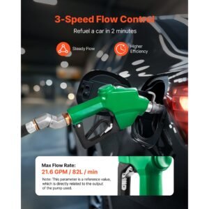 1 inch npt automatic fuel nozzle, max flow rate 21.6 gpm, auto shut off diesel gas pump nozzle with 3 speed trigger lock & 1 3/16 in (od=30.1 mm) spout for gasoline, diesel, kerosene, green
