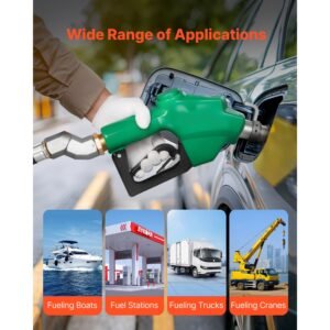 1 inch npt automatic fuel nozzle, max flow rate 21.6 gpm, auto shut off diesel gas pump nozzle with 3 speed trigger lock & 1 3/16 in (od=30.1 mm) spout for gasoline, diesel, kerosene, green