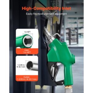 1 inch npt automatic fuel nozzle with swivel, max flow rate 21.6 gpm, auto shut off diesel gas pump nozzle with 3 speed trigger lock & 1 3/16 in (od=30.1 mm) spout for gasoline, diesel, kerosene