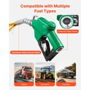 1 inch npt automatic fuel nozzle with swivel, max flow rate 21.6 gpm, auto shut off diesel gas pump nozzle with 3 speed trigger lock & 1 3/16 in (od=30.1 mm) spout for gasoline, diesel, kerosene