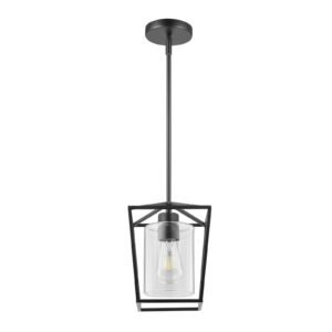 1-Light Black Pendant Light, 1 Pack, Farmhouse Iron Cage Metal Pendant Lighting with Clear Glass Shade, Adjustable Height Hanging Ceiling Lighting for Bedroom, Hallway, Entryway, Kitchen