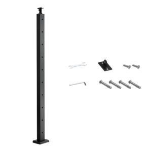 1-Pack Cable Railing Post, 36x2x2 In Horizontal-Hole Deck Railing Post with Pre-Drilled Holes, Stainless Steel Cable Rail Post with Horizontal and Curved Bracket, Black, 1JZLGZXHS9148RVYS001V0