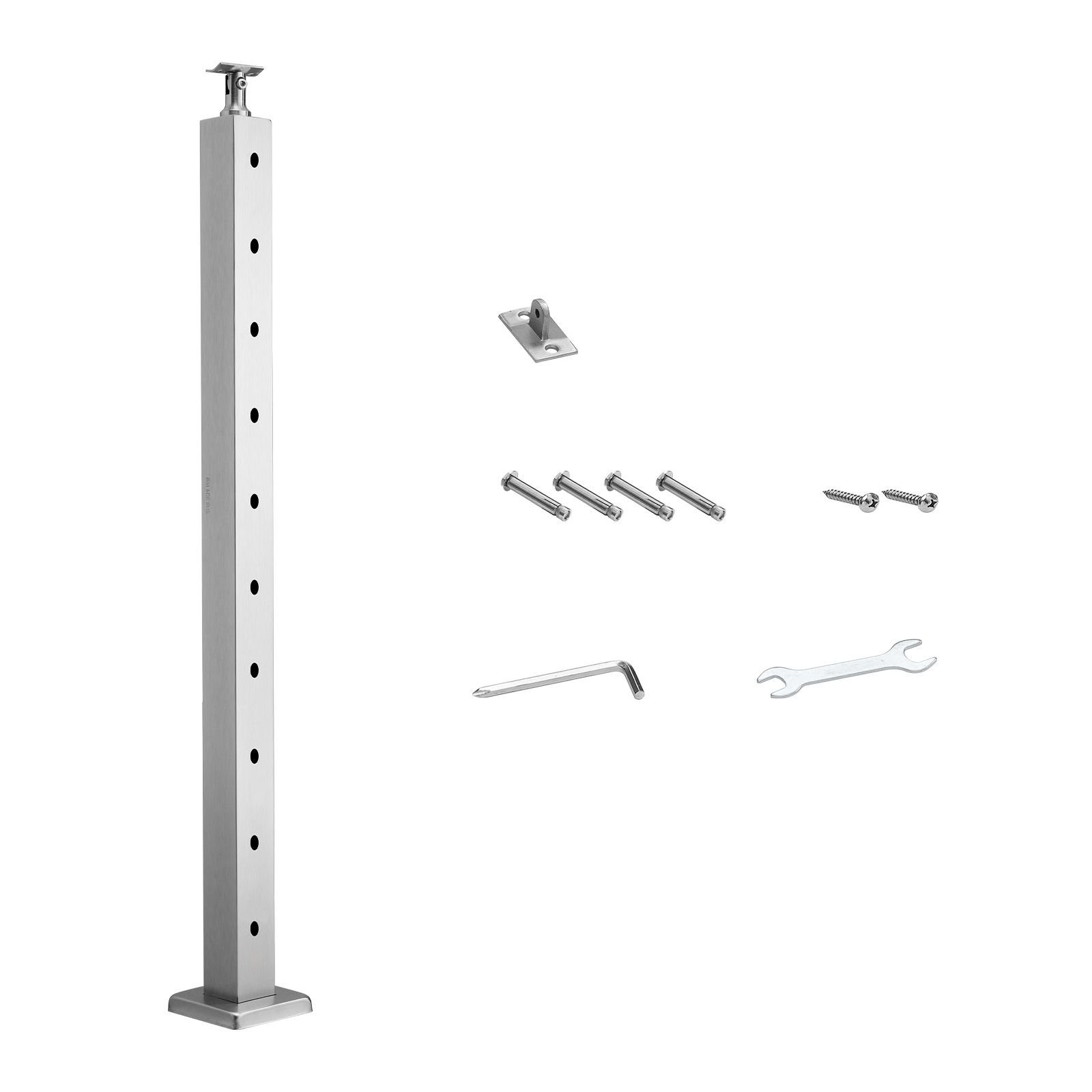 1 pack cable railing post, 36x2x2 in horizontal hole deck railing post with pre drilled holes, stainless steel cable rail post with horizontal and curved bracket, silver, 1jzlgzxys91466kzk001v0